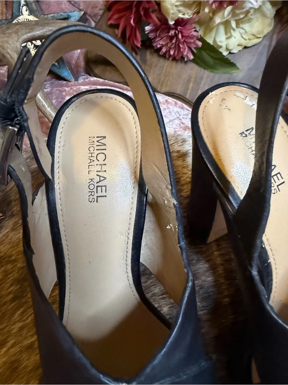 MICHAEL Michael Kors Black Leather Crisscross Peep-Toe Platform Sandals